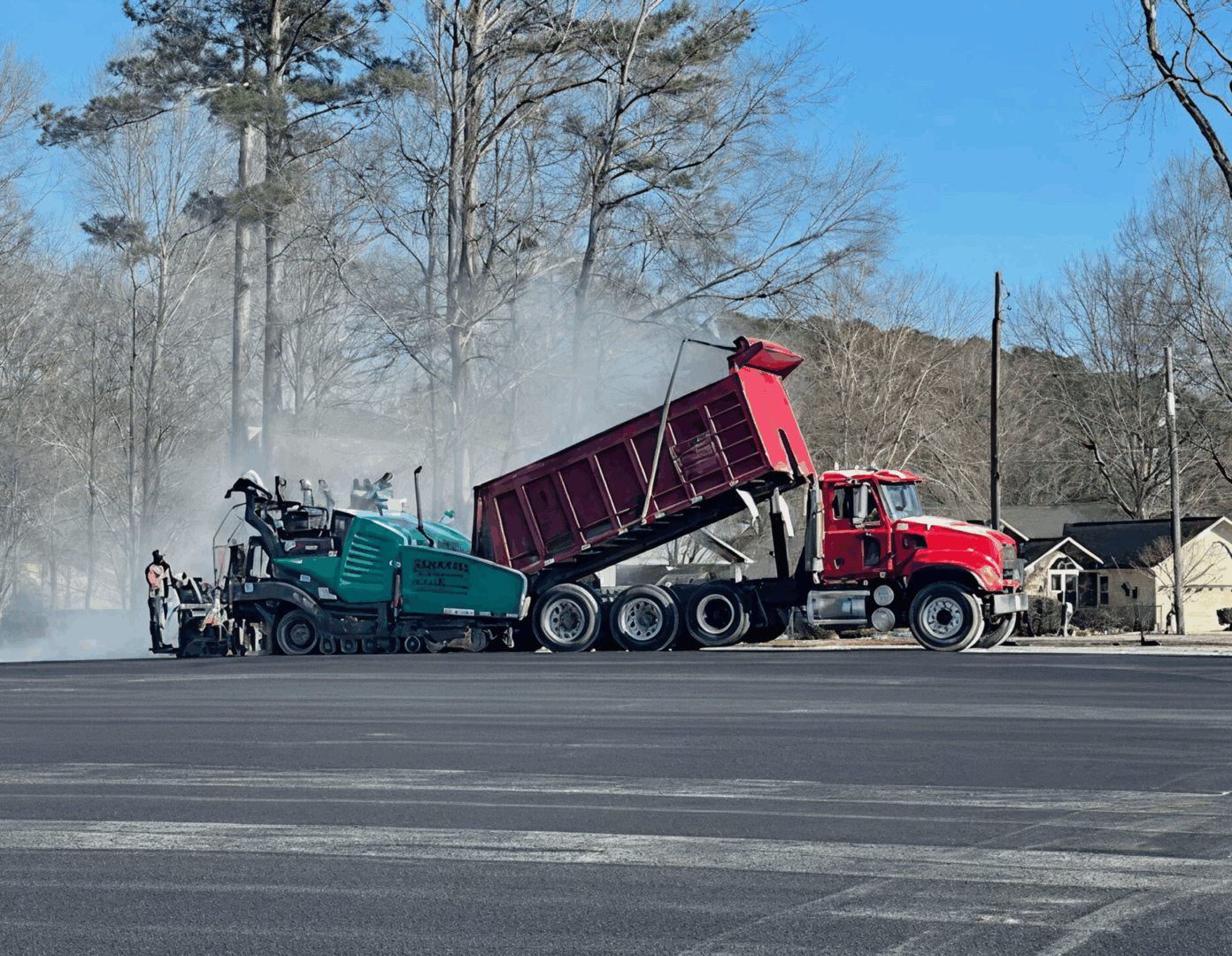Construction site with paving machinery