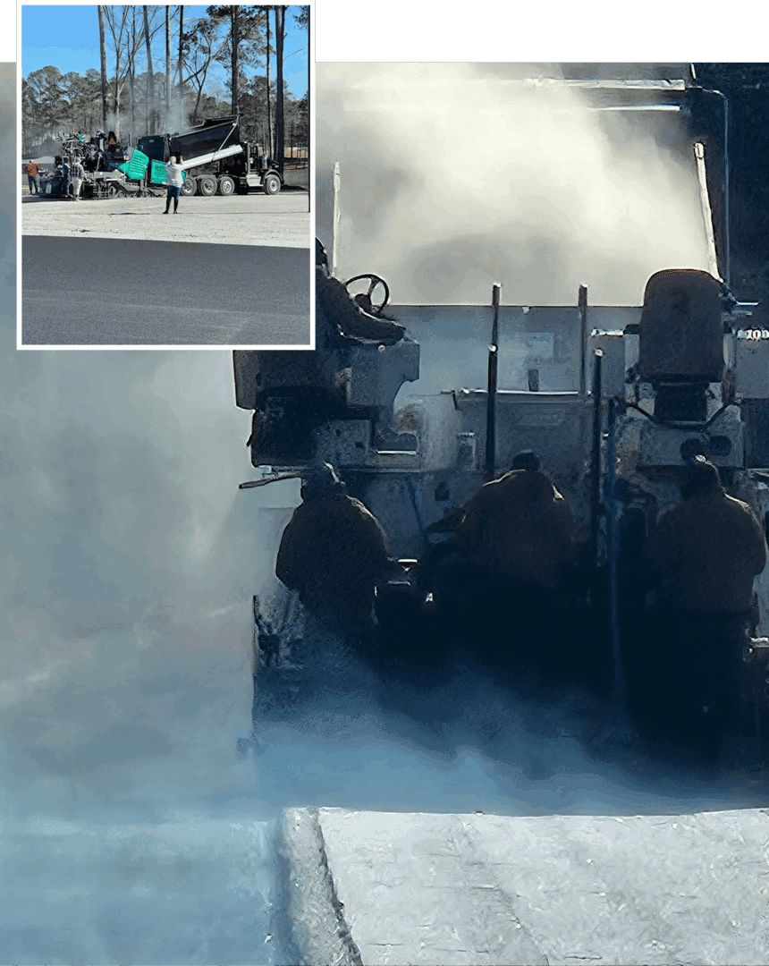 Road construction with heavy machinery