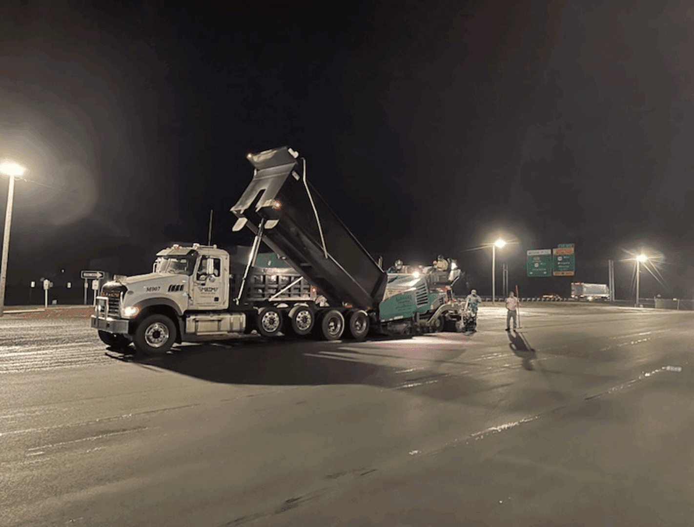 Roadwork under bright streetlights